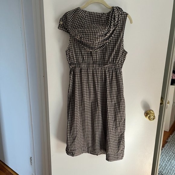 Nili Lotan Half-Zip Hooded Dress in Black Checkered Plaid L - Picture 5 of 6